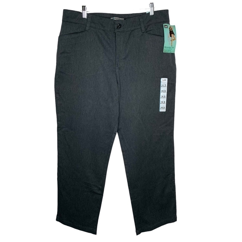 New Lee Womens Straight Leg Flat Front Pants 16 Short Gray BNWT